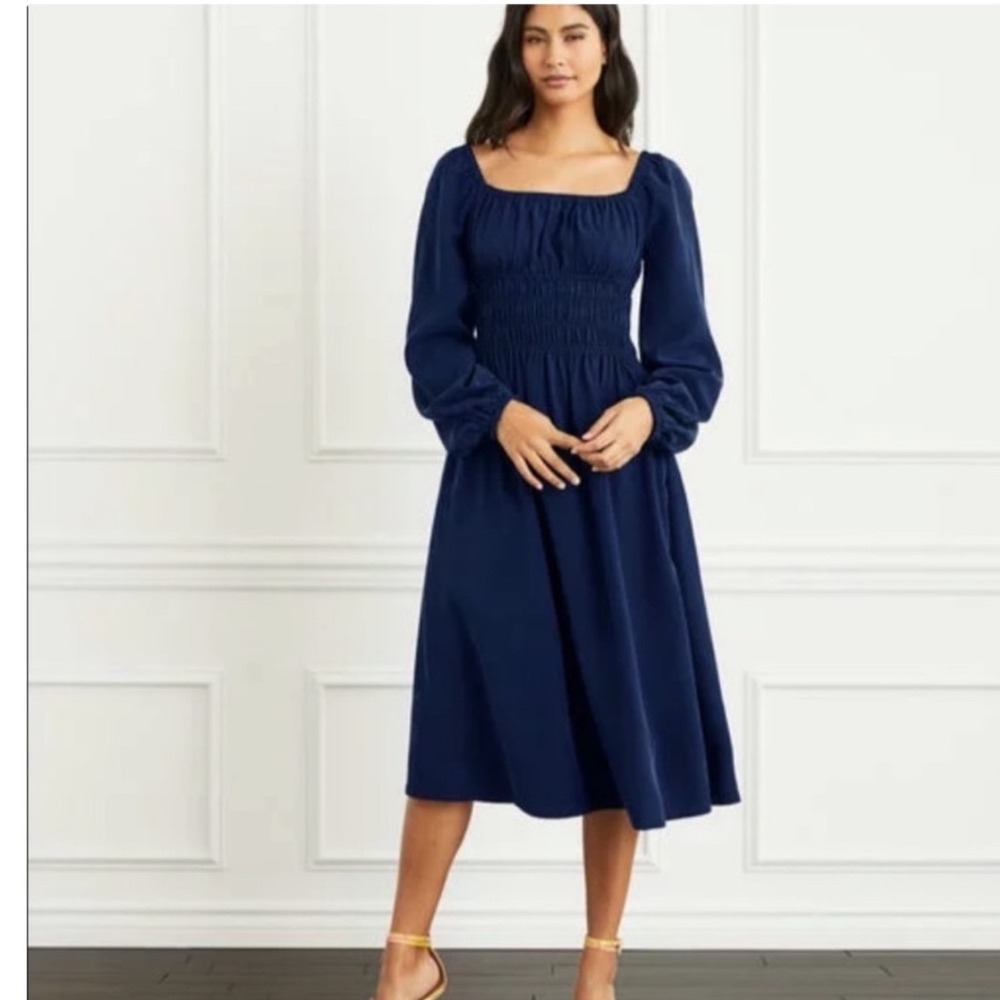 Hill House Home Athena Nap Dress Navy Blue Smocked Lyocell Midi XS